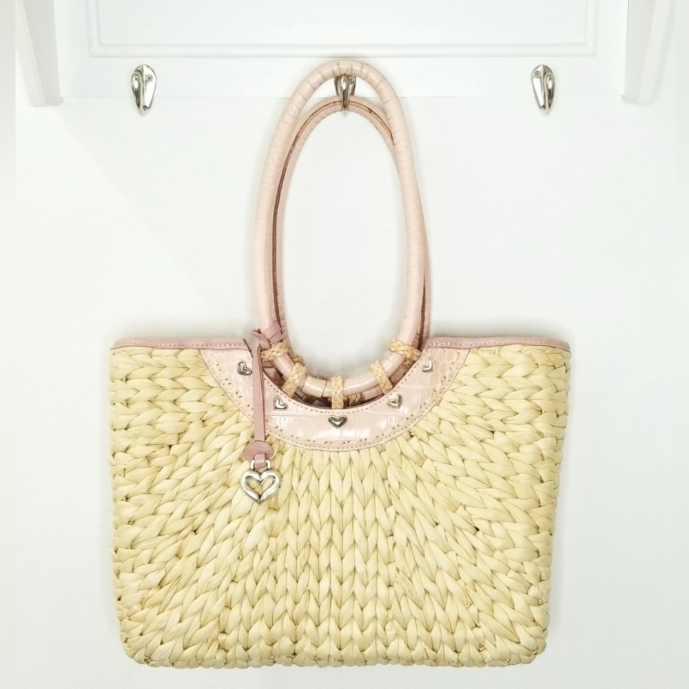BRIGHTON Leili Leather Trim Straw Tote Bag Dusty Rose Pink - Picture 3 of 15